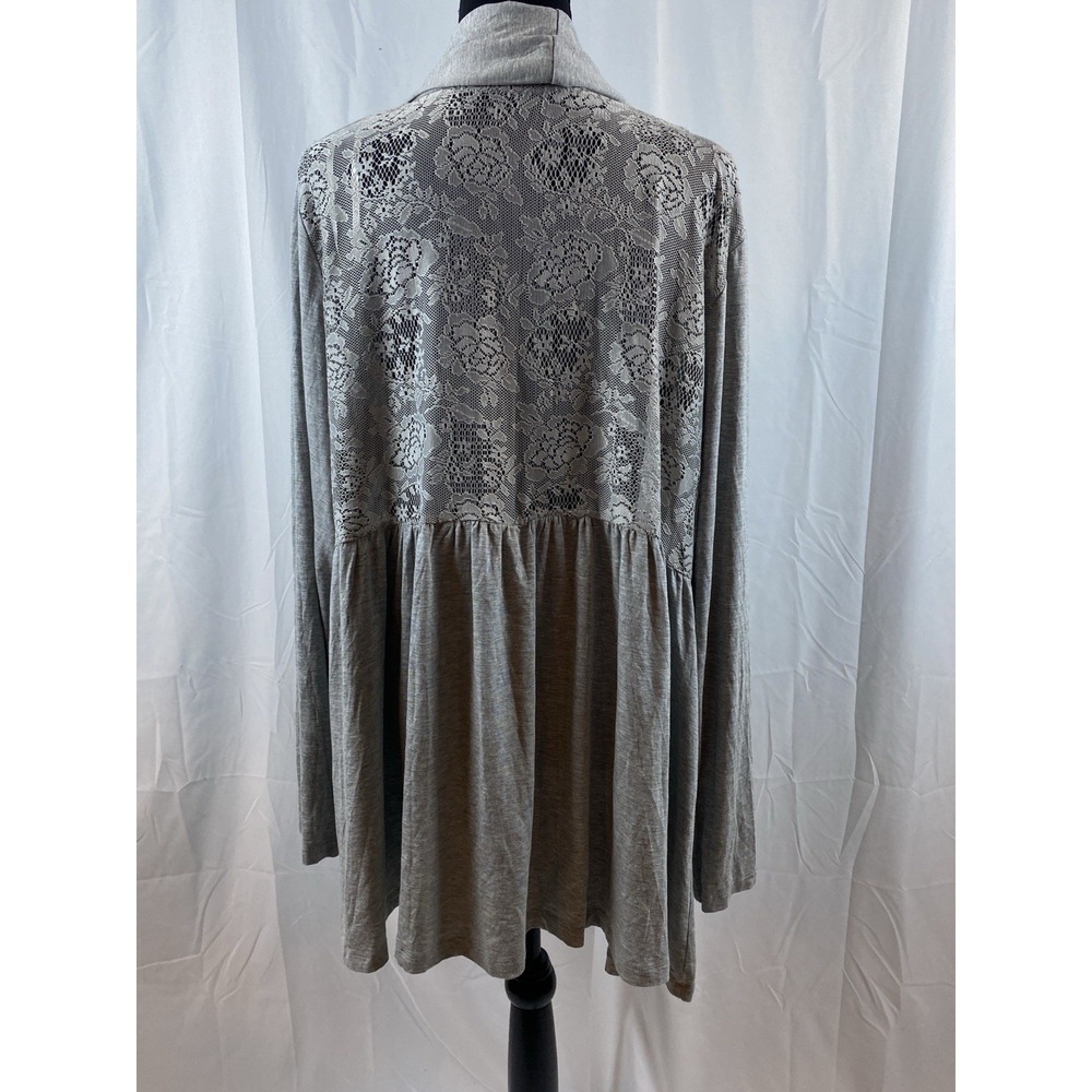 New Kische Gray Tshirt Knit Long Sleeve Lace Back Cardigan‎ Women's Size 1X - Picture 5 of 6